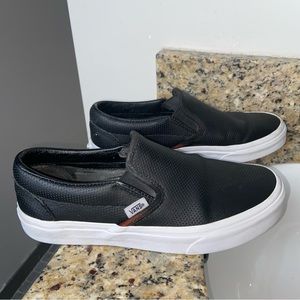 Black Leather Slip on Vans